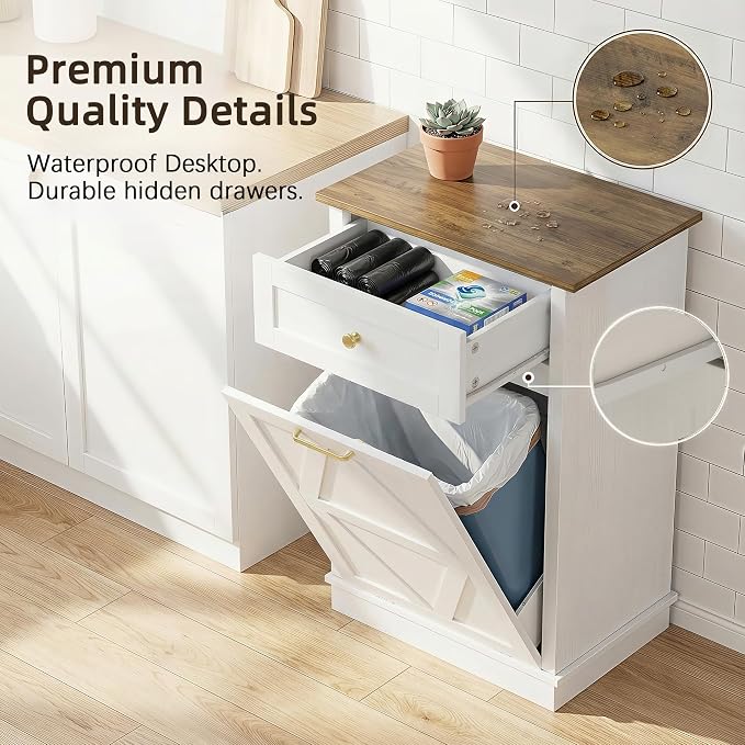 YESHOMY Tilt Out Trash Cabinet, 10 Gallon Hidden Wooden Bin Cabinets, Laundry - Image 5