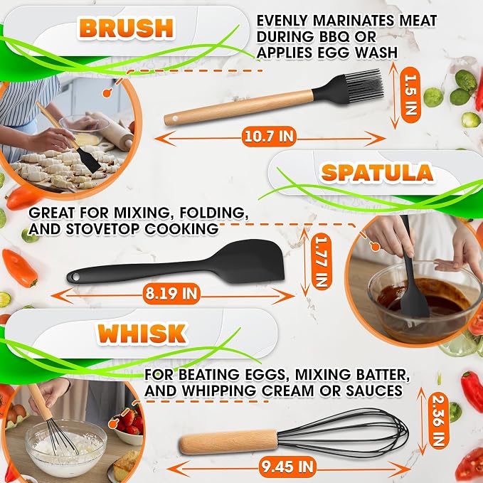 14 PCs Black Silicone Cooking Utensils Set - Image 4