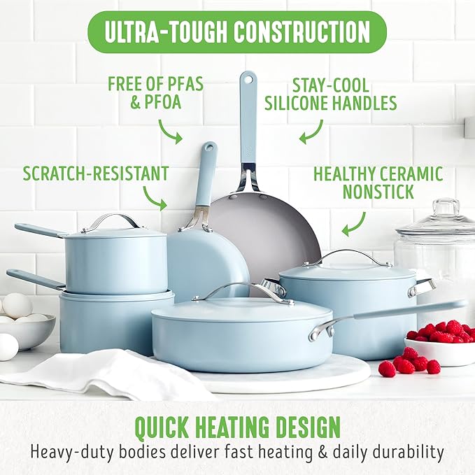 GreenLife 10-Piece Nonstick Ceramic Cookware Set, Lightweight Healthy PFAS-Free - Image 4
