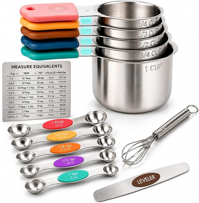 Magnetic Measuring Cups and Spoons Set, 13 Piece 304 Heavy Duty Stainless Steel by DIYORA