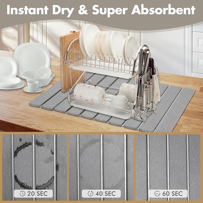 Large Stone Dish Drying Mat for Kitchen Counter, Eco-friendly, Instant Drying - Image 5