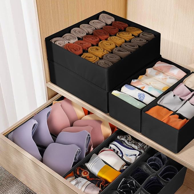 6 Pack Sock Underwear Drawer Organizer Dividers, 58 Cell Foldable Fabric - Image 6