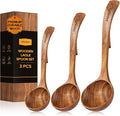 Wooden Ladle for Soup, 3 Size Teak Wood Ladle Spoon by Mooues