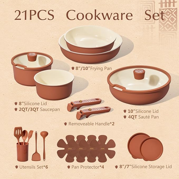 CAROTE 21-Piece Ceramic Cookware Set, Nonstick Pots and Pans Set - Image 2