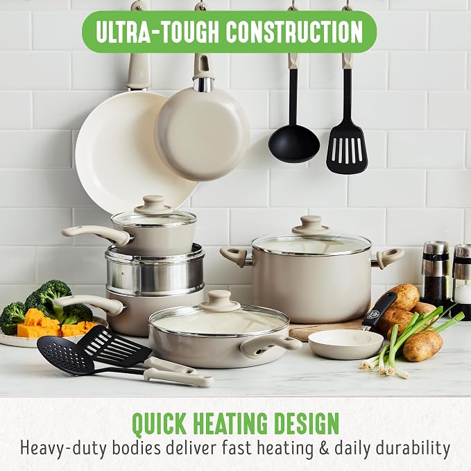 GreenLife 16 Piece Nonstick Cookware Set, Soft Grip Non-Toxic PFAS-Free Ceramic - Image 5