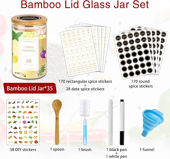 BGraceyy Spice Jars with Labels, Minimalist Stackable Airtight Spice Containers - Image 3