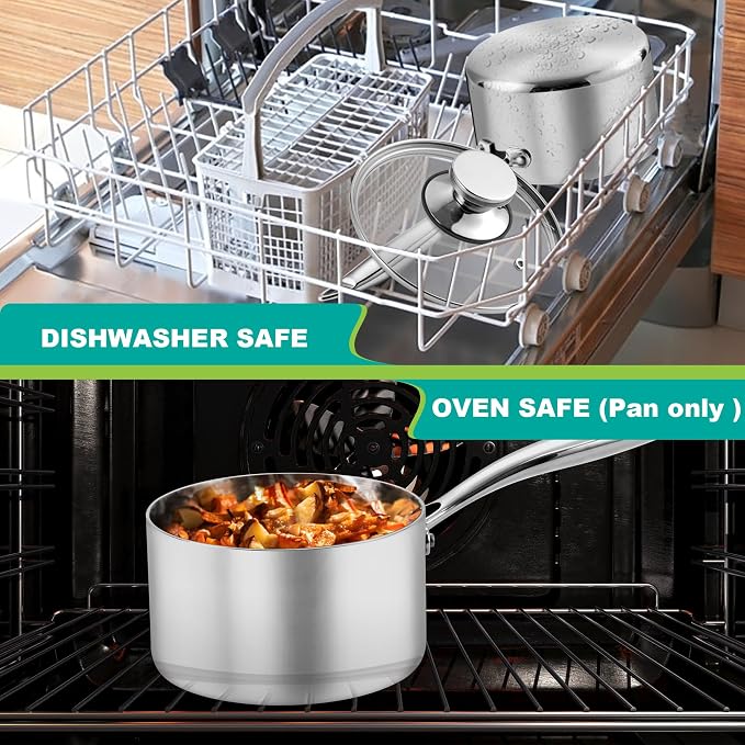 P&P CHEF 3 Quarts Tri-Ply Stockpot and Saucepan, Stainless Steel Sauce Pan - Image 7