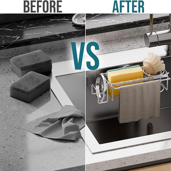 TAILI Sponge Holder with Strong Suction Cup, 4-in-1 Rustproof Sink Organizer - Image 4