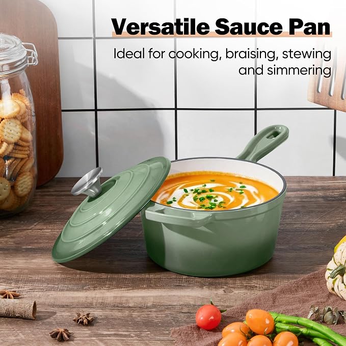 Homikit 1 Quart Saucepan with Lid, Enameled Cast Iron Small Sauce Pan Cooking - Image 8