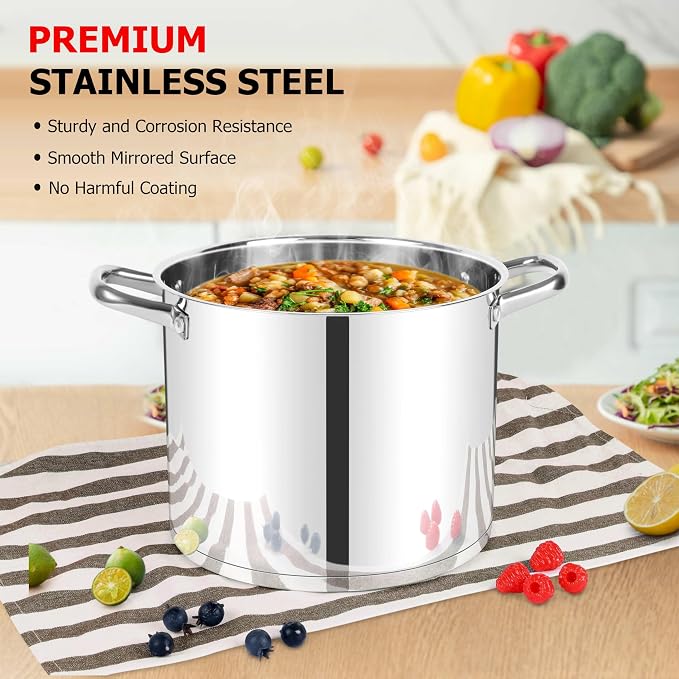 LIANYU 12 QT Stock Pot with Lid, 12 Quart Stainless Steel Large Tall Soup Pot - Image 4