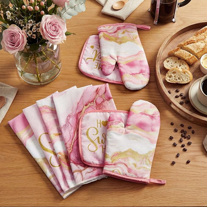 Leinuosen 8 Pcs Kitchen Towels and Dishcloths Sets Oven Mitts and Pot Holders - Image 7