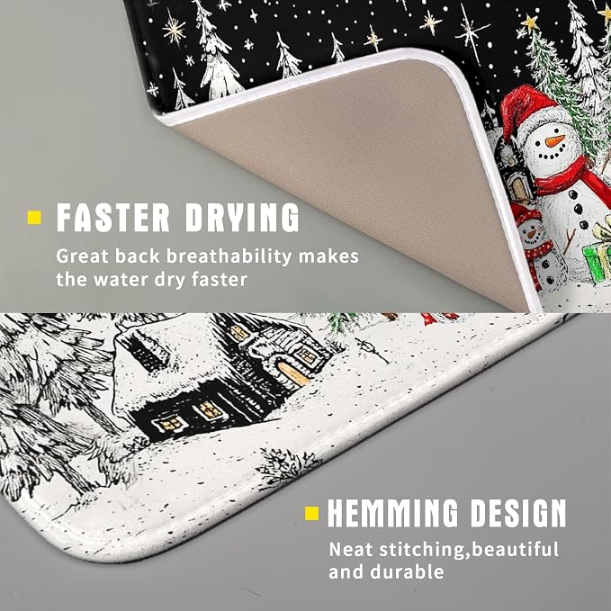 Winter Snowman Dish Drying Mat 18 X 16 in Black Microfiber Dish Pad Absorbent - Image 3