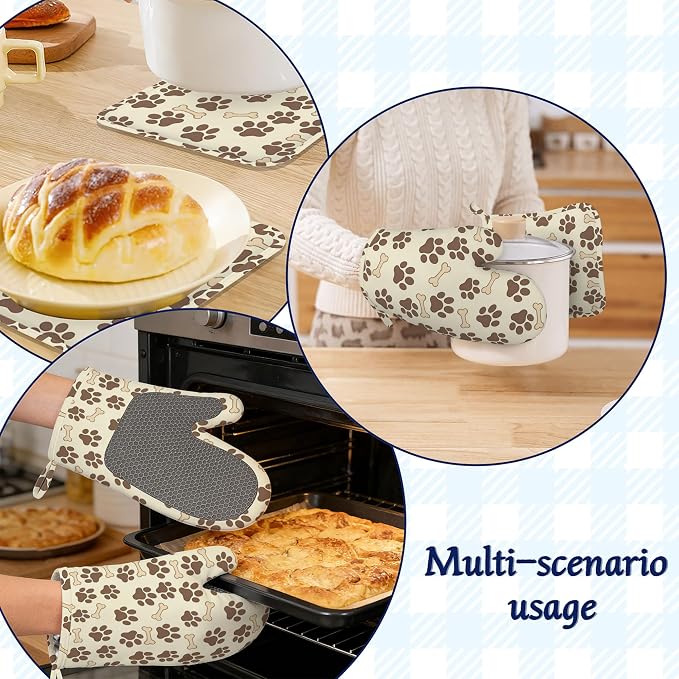 Dog Bone Paw Print Pot Holders and Oven Mitts Set Silicone Cute Animal Paws - Image 6