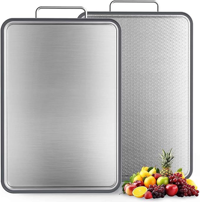 Stainless Steel Cutting Board 16''×11'', Double Sided 304 Steel Cutting Board by INZOO