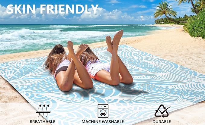 WIWIGO Beach Blanket Waterproof Sandproof Beach Mat 79" X 83"/10'x9'for 2-8 - Image 5