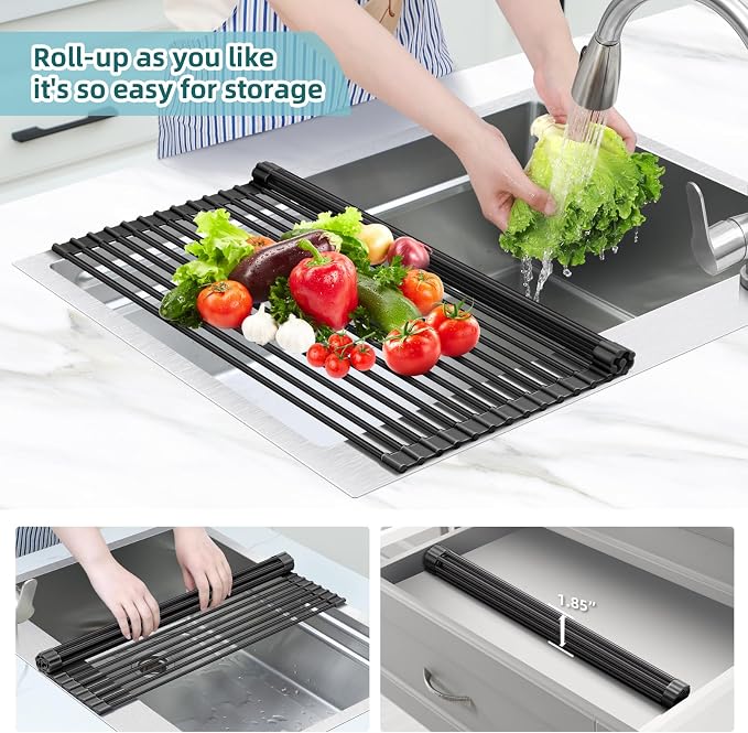 Ohuhu Over The Sink Dish Drying Rack, 20.5" W x 13.1" L Rolling Dish Drainer - Image 7
