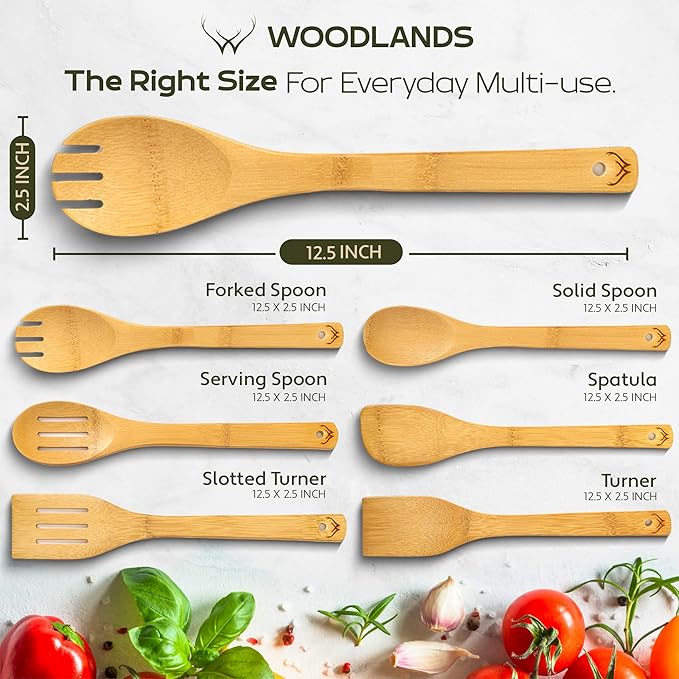 WOODLANDS USA Wooden Spoons for Cooking set of 6 – Premium Wooden Utensil set - Image 4