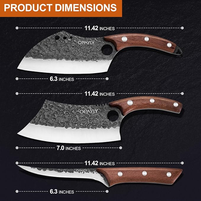 3PCS Hand Forged Butcher Knife Set Meat Cleavers, Serbian Chef Knife Viking - Image 7