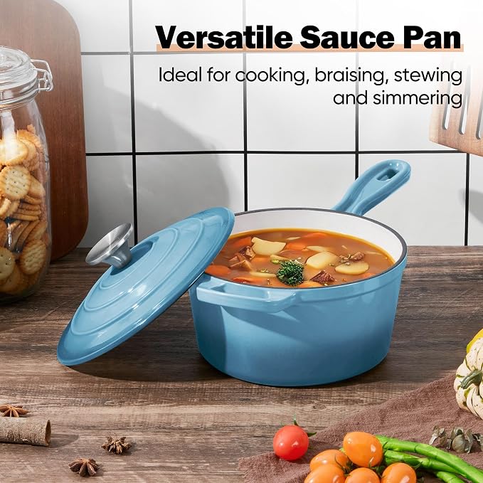 Homikit Small Cast Iron Pot, 2 QT Enameled Cast Iron Sauce Pan - Image 7