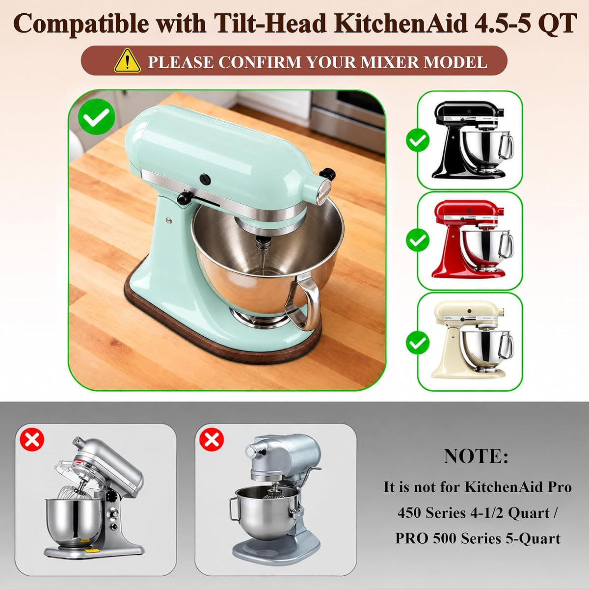 Acacia Wood Mixer Slider Mat for KitchenAid 4.5-5 Qt Tilt-Head Stand