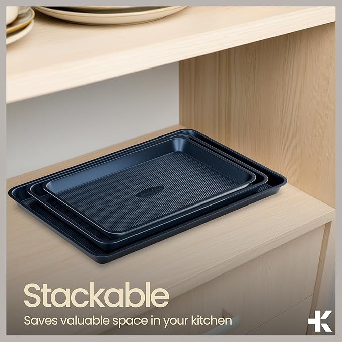 Diamond Bottom Cookie Sheet Set of 2, Nonstick Blue Carbon Steel Baking Pans - Image 6