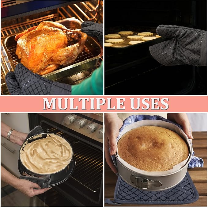 4 Pcs Oven Mitts and Pot Holders, 500°F High Heat Resistant Kitchen Oven Mitts - Image 4