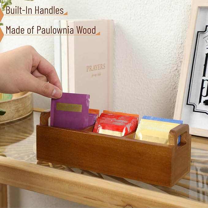 BAMBOO LAND- Small Wooden Tea Bag Organizer, 3 Slot Small Wooden Tea Bag Holder - Image 3