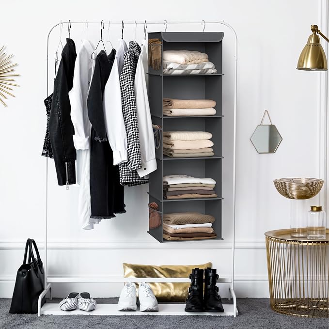 Simple Houseware 5 Shelf Hanging Closet Organizer, Dark Gray - Image 5