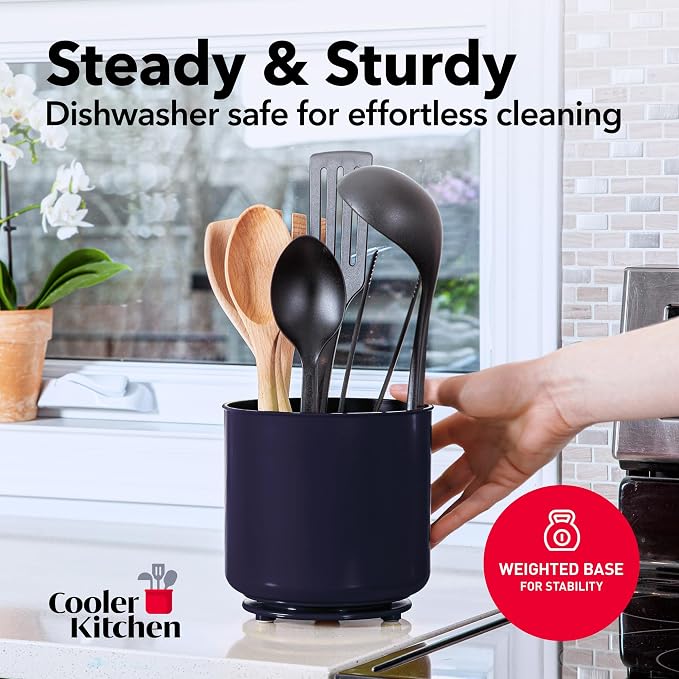 Cooler Kitchen Jumbo Plastic Rotating Extra Large Utensil Holder Crock - Image 4