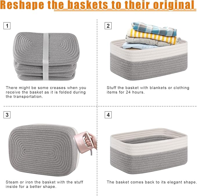 OIAHOMY 4 Pack Storage Baskets for Organizing, Small Bins for Shelves, Cute - Image 7