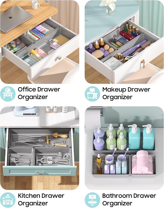 10 Pack Large Size Plastic Drawer Organizers Set, 3 Sizes Desk Drawer Organizer - Image 5