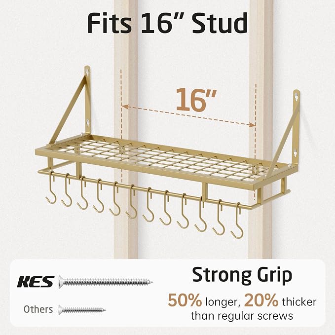 KES 30-Inch Gold Pot Rack, Wall Mounted Hanging Pot and Pan Organizer - Image 5