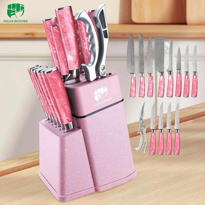 FULLHI 14pcs Block Knife Set, Chef's Knife Steak Knives Set - Image 7