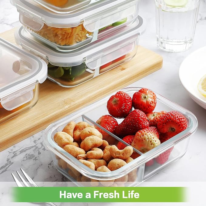 HOMBERKING 10 Pack 24oz Glass Meal Prep Containers 2 Compartment, Glass Food - Image 7