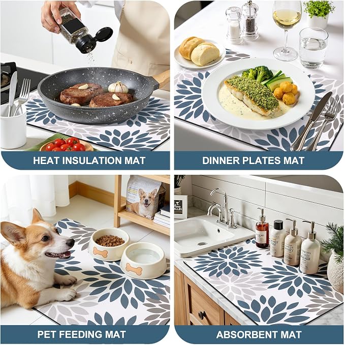 Findosom Floral Dish Drying Mat, Cuttable Drying Mat - Image 9