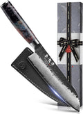 Japanese Santoku Knife 7 Inch, Hand Forged 67 Layers Damascus VG10 Steel Core by Atumuryou