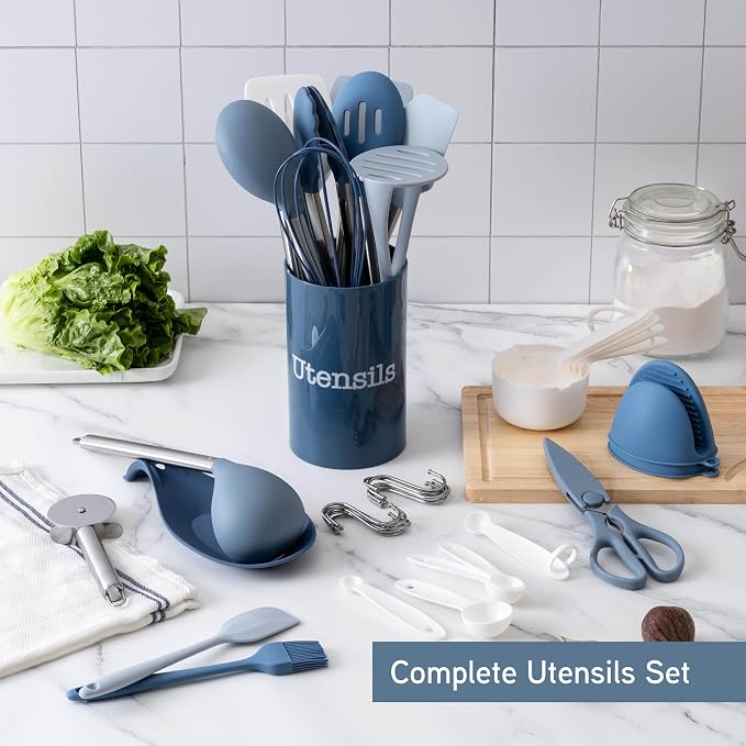 COOK WITH COLOR Silicone Cooking Utensils, Kitchen Utensil Set, Cooking Utensils - Image 3