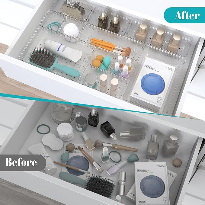StorMiracle 23 PCS Clear Plastic Drawer Organizers Set, 4 Size Desk Drawer - Image 4