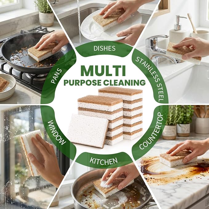 Metflavor 12 Pack Natural Kitchen Sponges, Biodegradable Non-Scratch Cellulose - Image 8