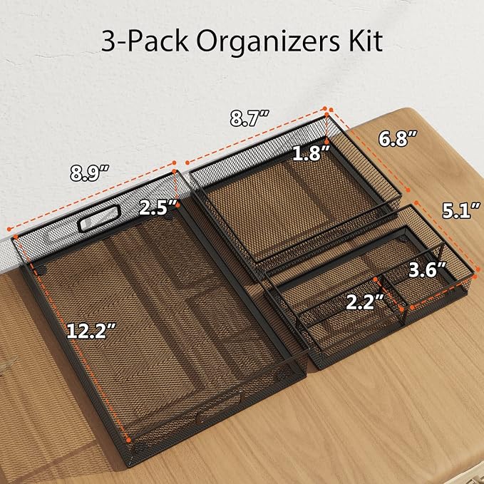 Desk Drawer Organizer Set, Paper Organizer Letter Tray - Image 3