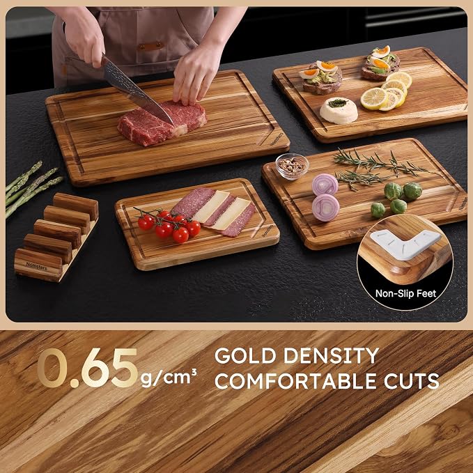 4 Pack Teak Wood Cutting Board Set - Image 5