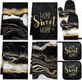 Leinuosen 8 Pcs Black Marble Kitchen Decor Dish Towels and Oven Mitts Sets Pot by Leinuosen