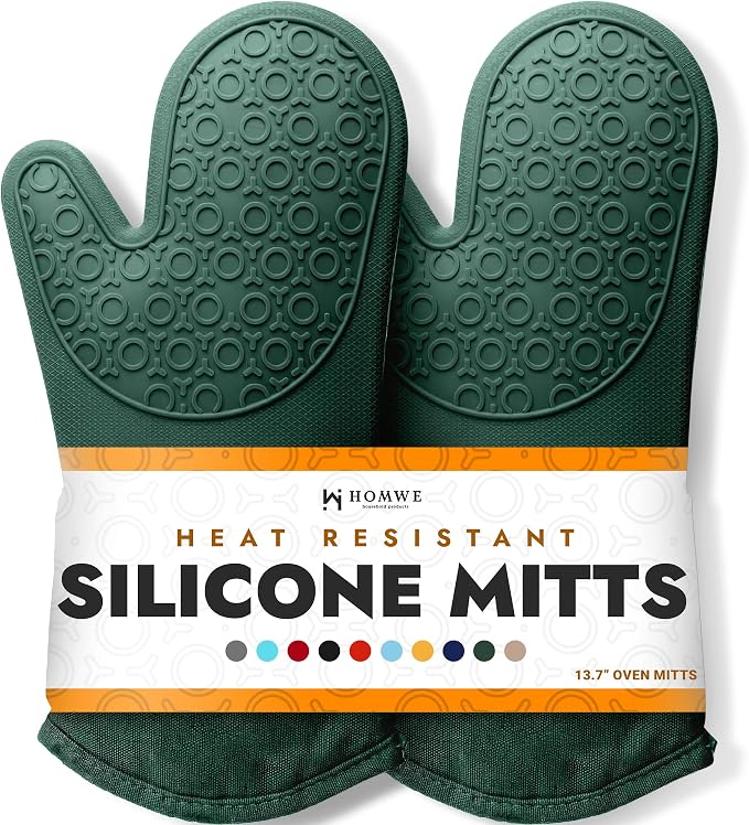 BPA-Free Silicone Oven Mitts Ultra Heat Resistant up to 500°F by HOMWE
