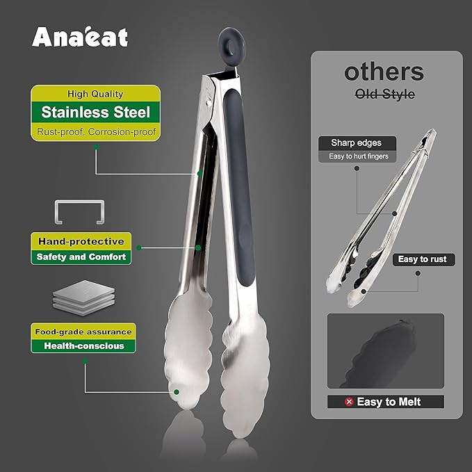 Anaeat Stainless Steel Locking Tong Set of 3 - Image 3