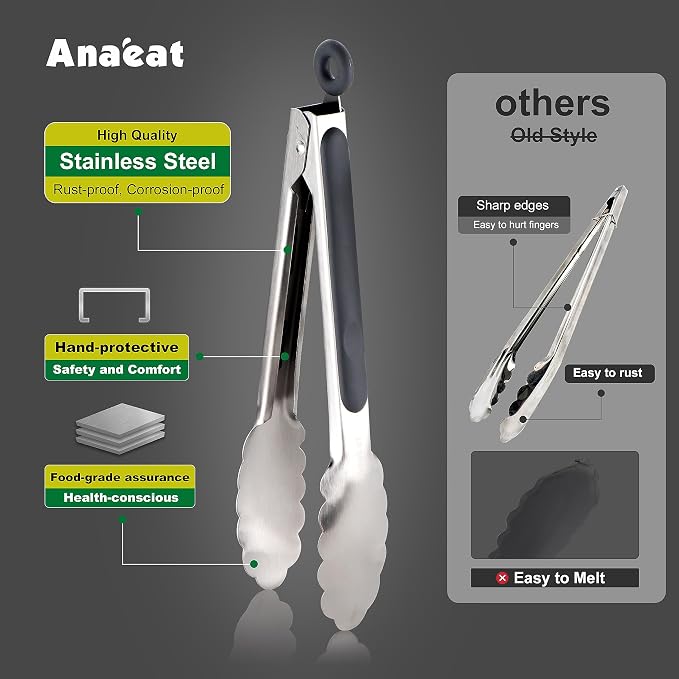 Anaeat 3 Pack 7" Mini Stainless Steel Locking Tongs - Image 3