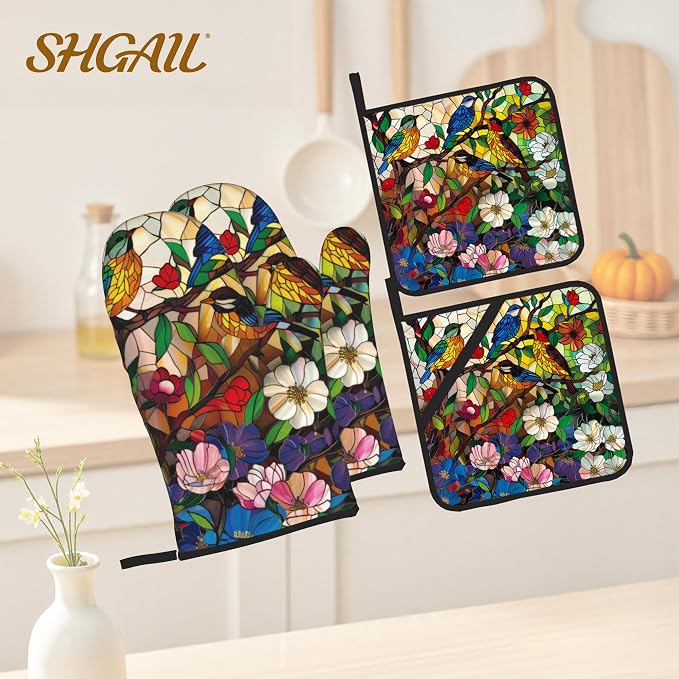 Abstract Bird Oven Mitts & Potholder Set of 4 - Image 2