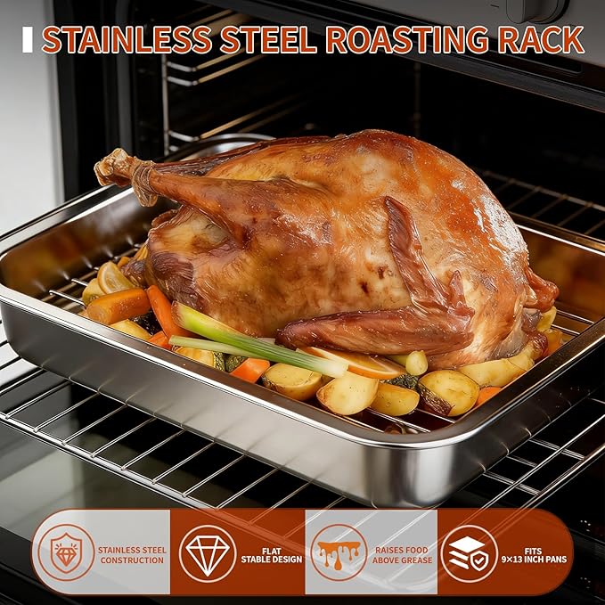 Roasting Rack for 9x13 Inch Pan, Stainless Steel Roasting Rack Insert, - Image 2