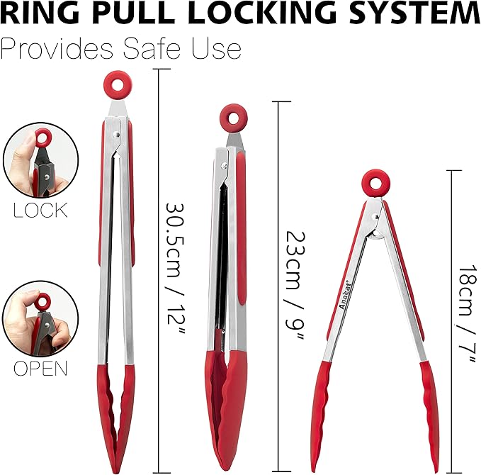 Anaeat Non-Stick Silicone Locking Tong Set of 3 - Image 6