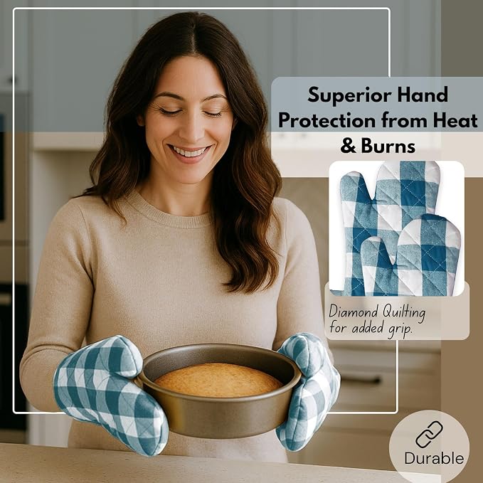 Native Fab Buffalo Plaid Check Oven Mitts and Pot Holders Set of 4, 100% Cotton - Image 4