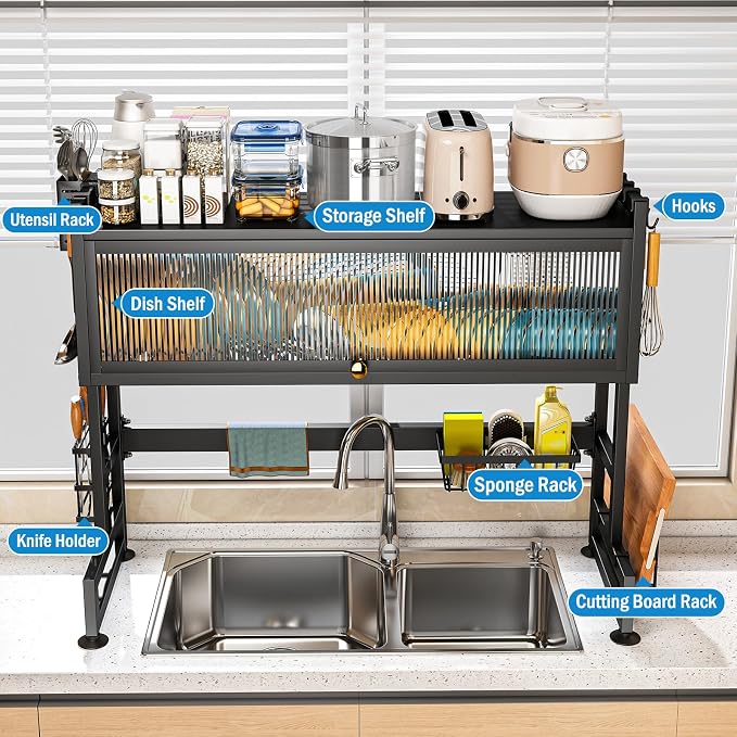 SNSLXH  2-Tier Over The Sink Dish Drying Rack, 33.66"×31.1"×11.81" - Image 5